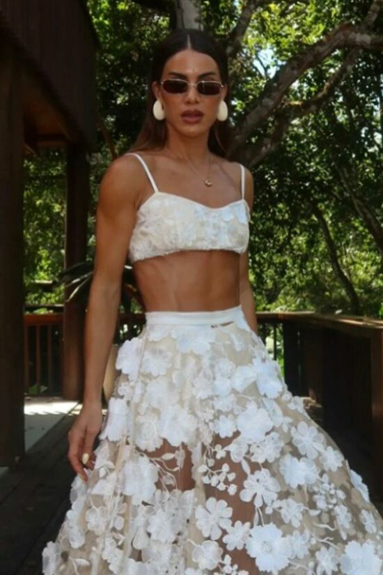 Imagem de Top De Alça Fina Em Tule Bordado Off White Zen